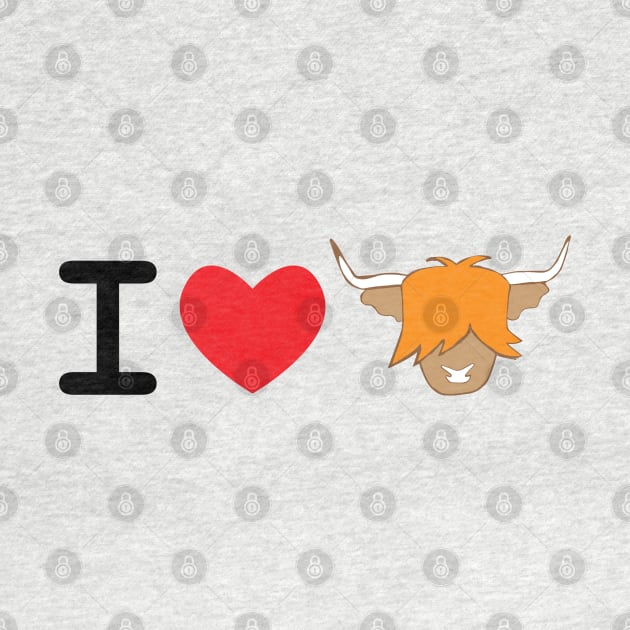 I love Highland cow -ginger cow - red heart by ayelandco